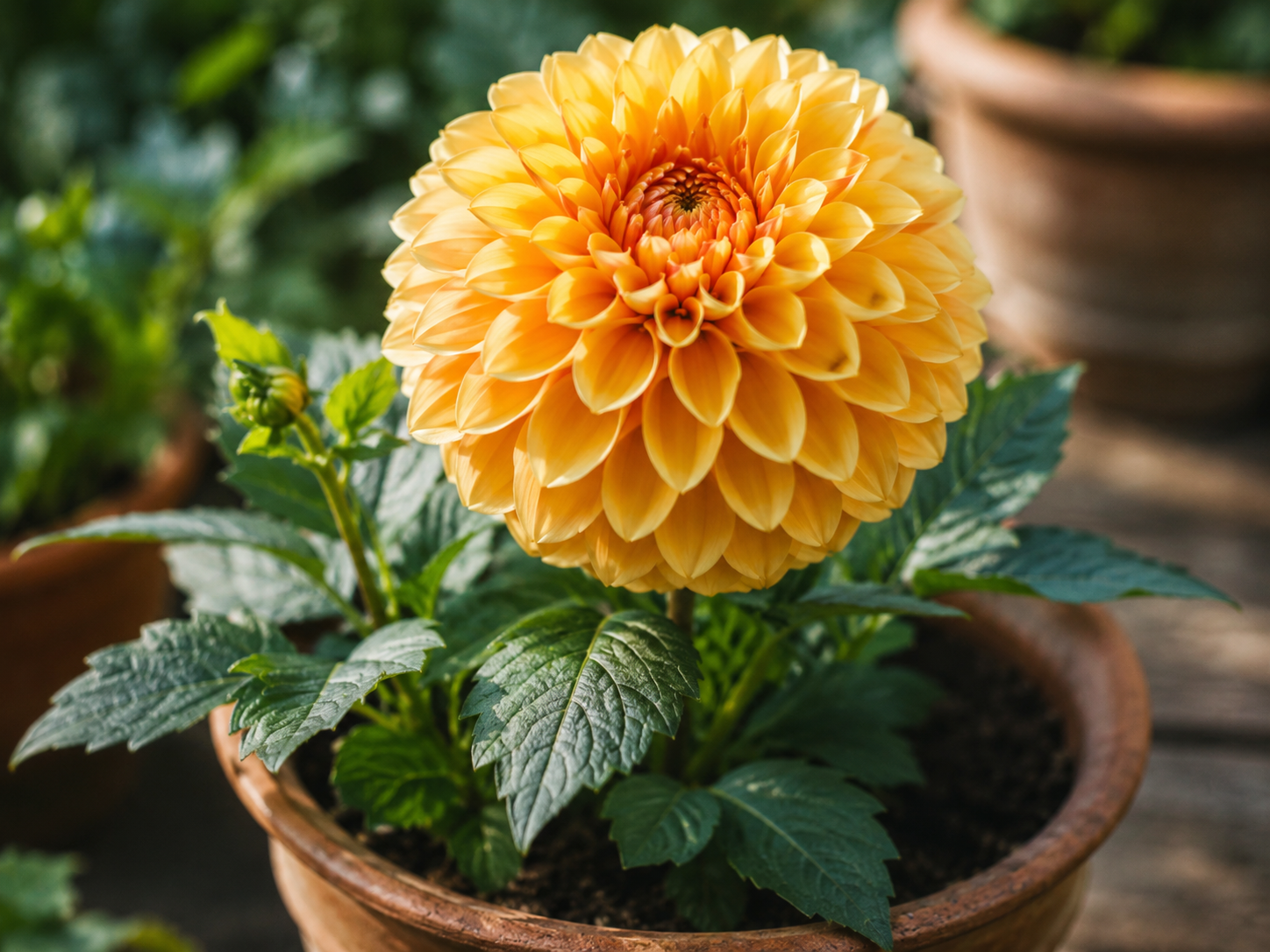 Dahlia-knolde i trækasse med tør spagnum